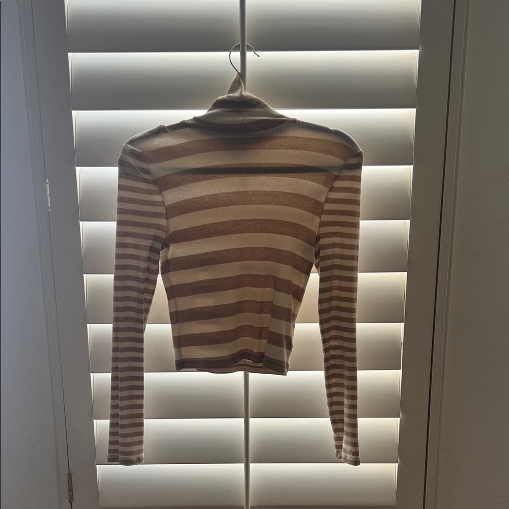 Madewell Tan and Cream Striped Long Sleeve Top
